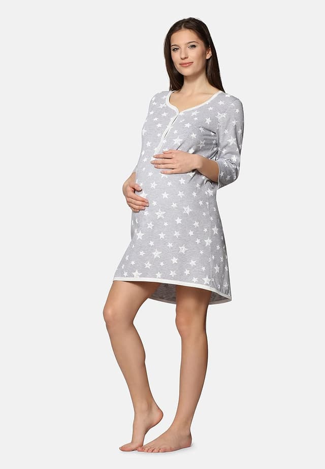 Detalle 2 de Be Mammy chemise de nuit grossesse, maternité et allaitement en coton BE20-176