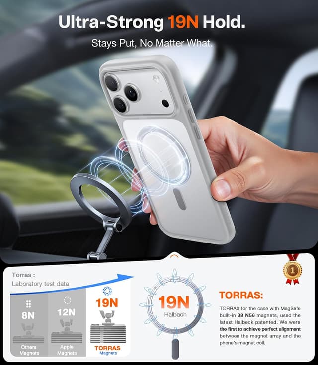 Detalle de TORRAS iPhone 17 Pro Case with MagSafe (Magnetic) – 12FT military grade shockproof, grey