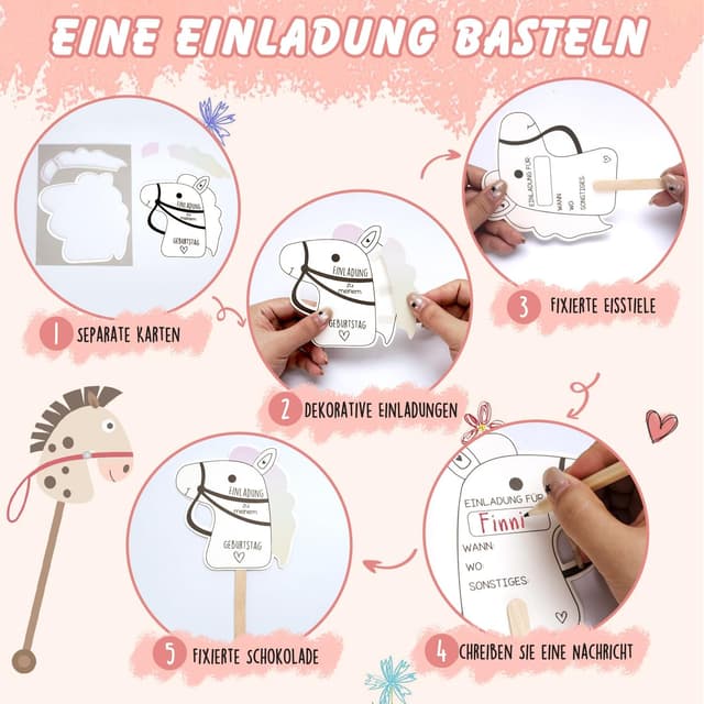 Thumbnail 3 de KKSJK Einladungskarten Pferde Geburtstag 15er Set