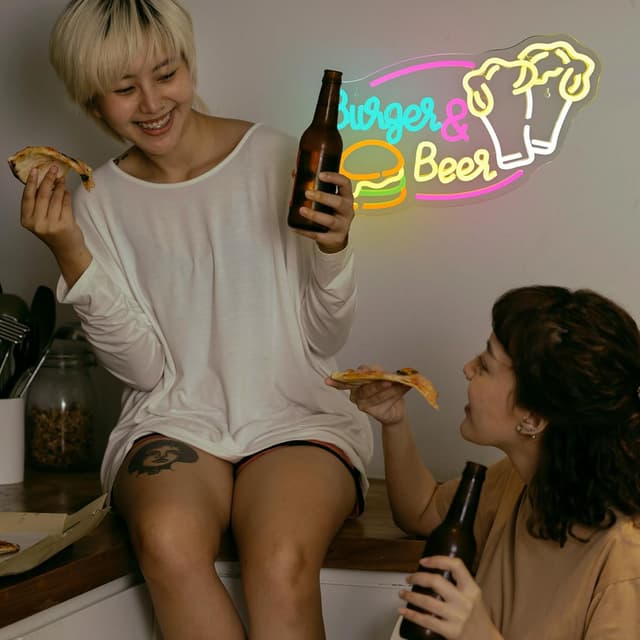 Thumbnail 6 de LUCUNSTAR „Burger & Beer“ Neon Schild mit USB-Dimmer – Wanddeko für Bar, Restaurant & Küche