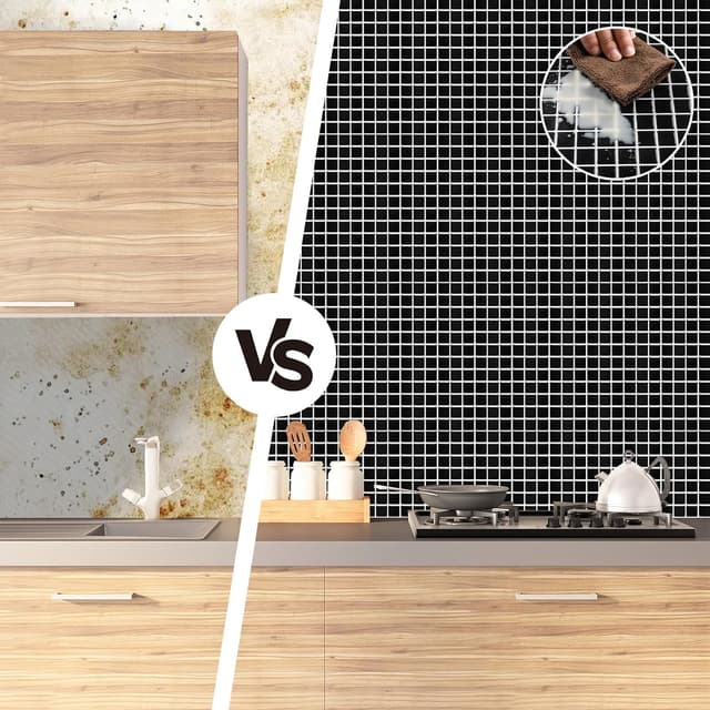 Thumbnail 6 de Hode crédence adhésive noire effet mosaïque PVC imperméable (4 pièces, 23,6 x 23,6 cm)