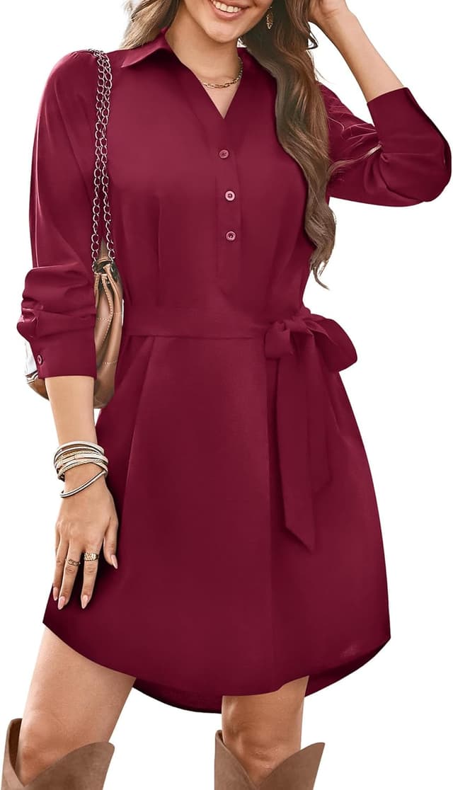 Thumbnail 6 de Florboom Damen Langarm-Blusenkleid mit V-Ausschnitt aus Chiffon und Taschen