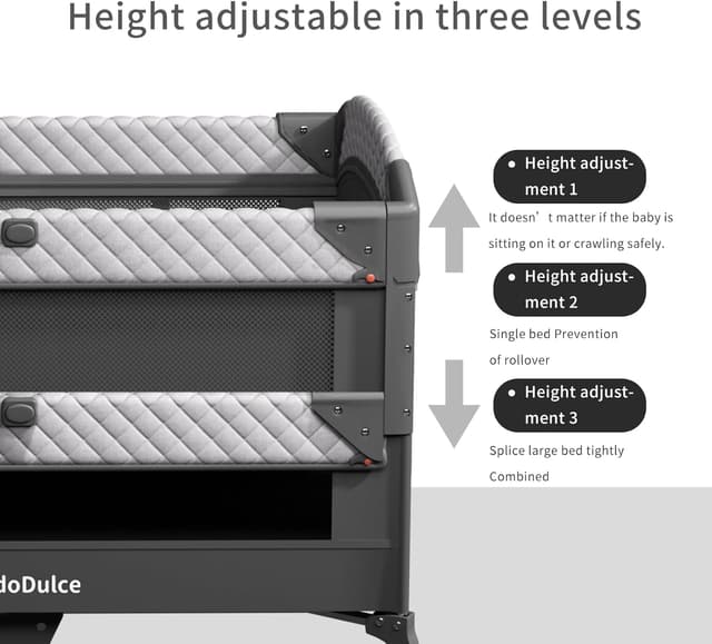 Thumbnail 6 de NidoDulce Portable Travel Cot & Bedside Crib with Mattress, Changing Table & Storage Organiser