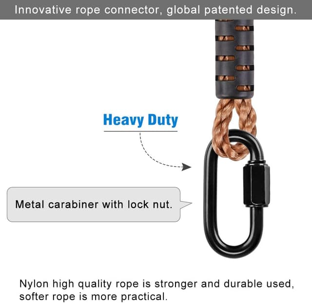 Detalle 2 de SELEWARE Hammock Straps Tree Swing Rope Kit with 304 Stainless Steel Snap Hook (2 Pack) – 360cm