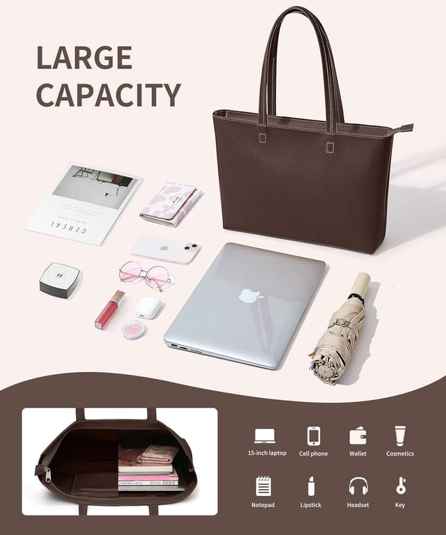 Detalle 2 de KALIDI Large Tote Bag for Women with Zipper – Waterproof PU shoulder work bag