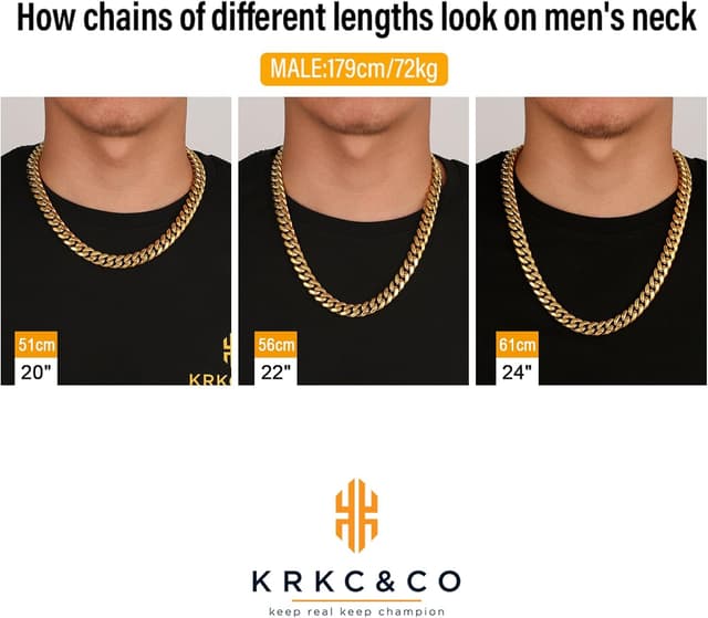 Detalle de KRKC&CO 12mm Herren Panzerkette mit Löwe Kopf/Totenkopf-Verschluss – 18K Gold plattiert Cuban Link, Edelstahl (Miami Kubanische Kette)