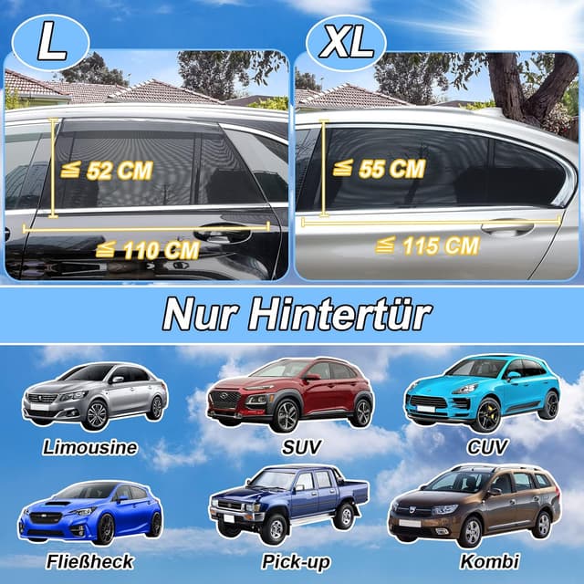 Detalle de Lechin Sonnenschutz Auto Baby – Universal Auto-Sonnenschutz Netz Kinder, XL (2 Stück) für Seitenscheiben