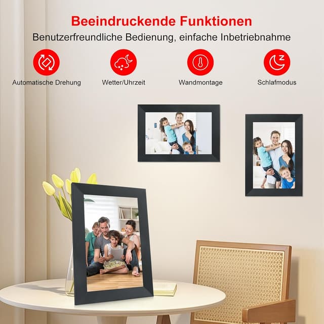 Detalle de Frameo WiFi digitaler Bilderrahmen 10,1 Zoll (1920×1200) mit IPS-HD-Touchscreen und 16 GB Speicher – Schwarz