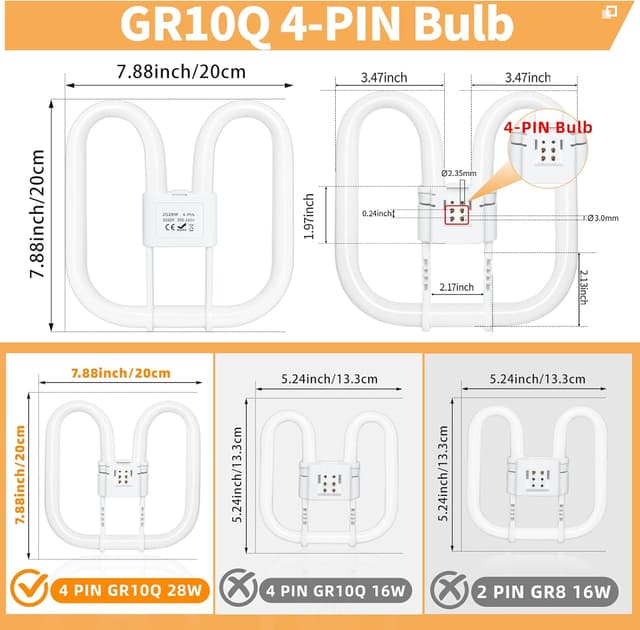 Detalle de GR10Q GR10q 4‑PIN 28W 20x20cm CFL bulb