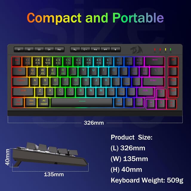 Thumbnail 6 de Redragon Wireless Gaming Keyboard (Tri-Mode Bluetooth/2.4GHz/USB-C) – 60% Mini RGB Macro Keyboard