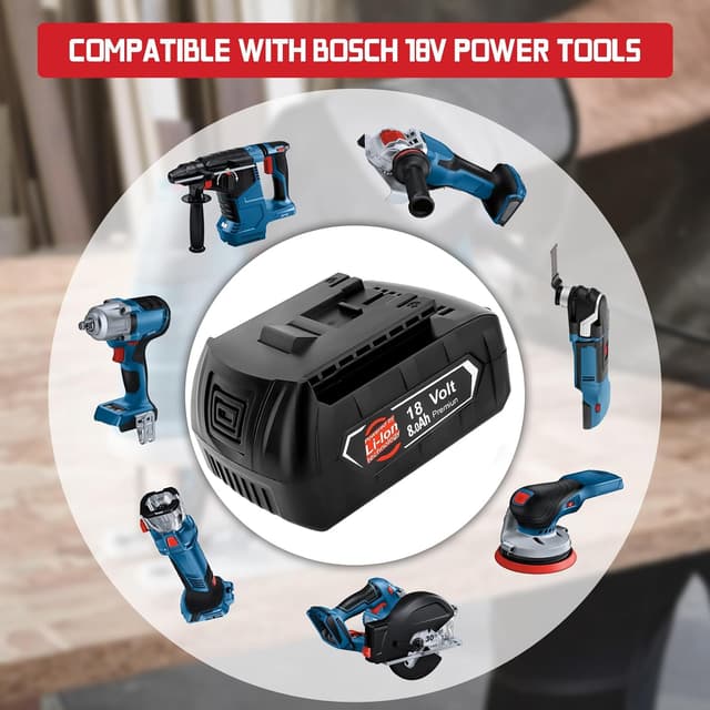 Detalle de 2× 8.0Ah/8.000mAh Ersatzakku für 18V – kompatibel mit Bosch 18V BAT-Serie