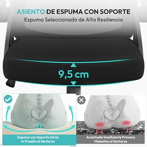 Thumbnail 7 de Yaheetech silla de oficina ergonómica con soporte lumbar ajustable, reposacabezas y base giratoria de 70 cm (negro)