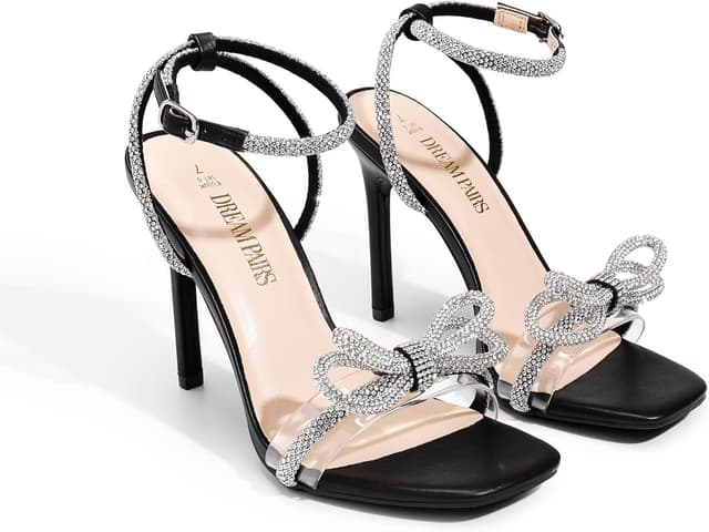 Detalle 2 de DREAM PAIRS Double Bowknots Crystal Sandals 3.94" 🎀