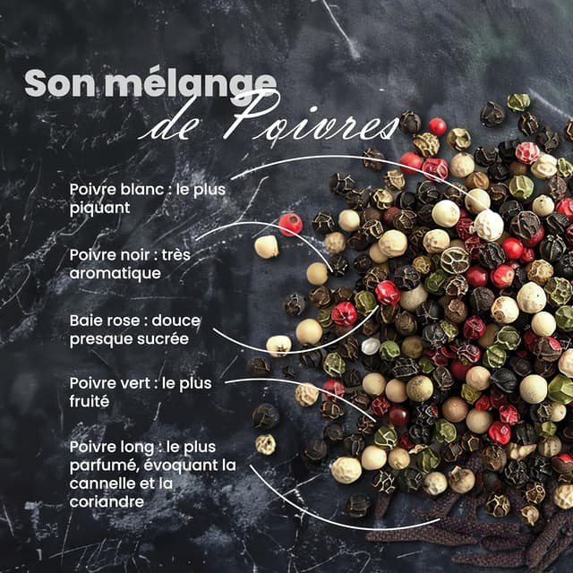 Detalle de Recharge Comptoirs et Compagnies Poivre 5 Saisons bio pour moulin – mélange de poivres et baies, 125 g