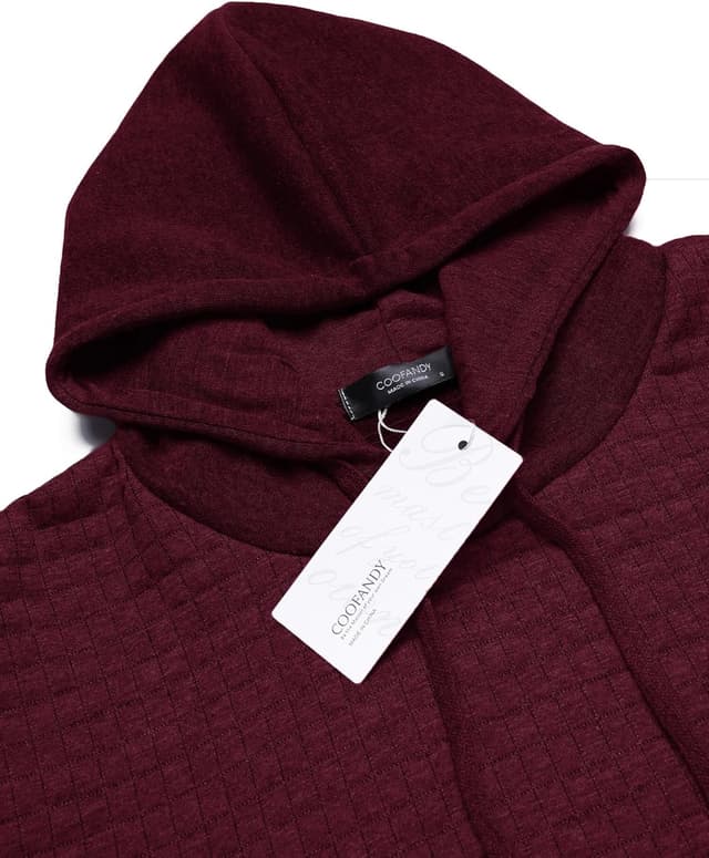 Detalle 2 de COOFANDY felpa da uomo con cappuccio jacquard a quadri e coulisse regolabile