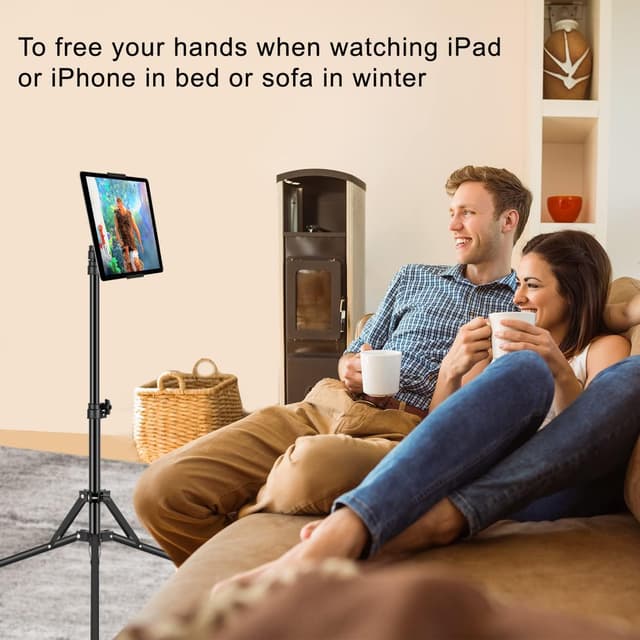 Detalle 2 de SAMHOUSING iPad Tripod Stand (Adjustable Height Up to 65 in) with 360° Rotating Mount and Bluetooth Remote