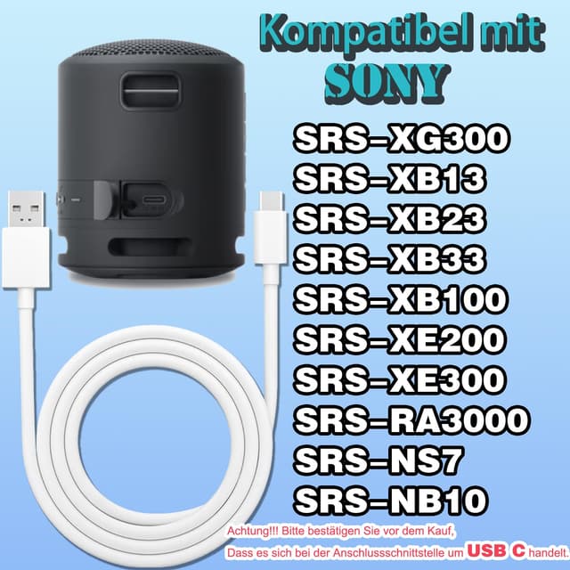 Detalle 2 de USB-A auf USB-C Ladekabel 1 m für tragbare Bluetooth-Lautsprecher (z. B. Sony LinkBuds, SRS-XG300 & Co.) – weiß