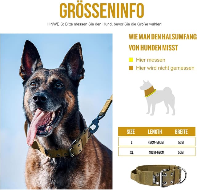 Detalle de OneTigris Collier pour chien en nylon large L avec poignée et patch pour grands chiens, marron (5 cm)