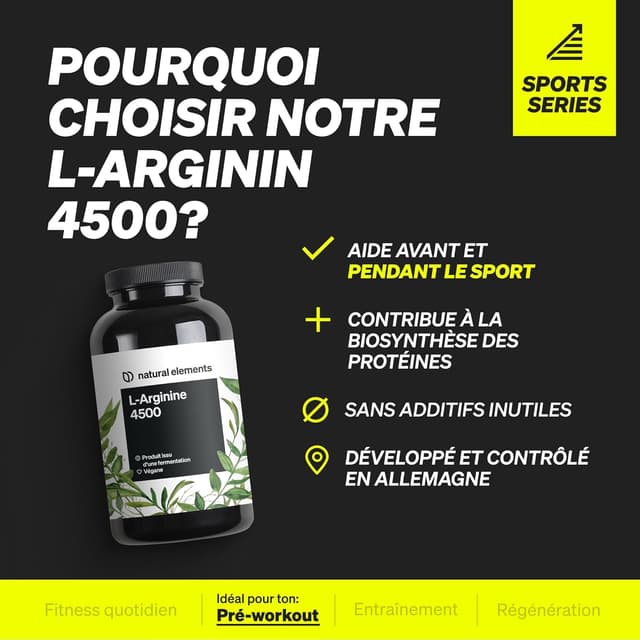 Detalle de L-Arginine 365 gélules véganes – 4 500 mg HCL par dose journalière (3 750 mg L-arginine pure)