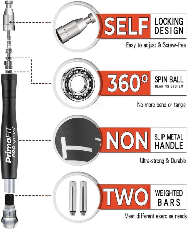 Detalle de PrimaFit Pro Speed Skipping Rope – 3m adjustable weighted jump rope with self-locking aluminium handles