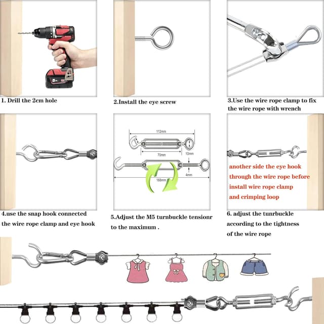 Detalle 2 de 2 mm Edelstahlseil 50 m Kit mit Spannschloss