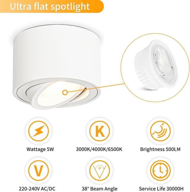 Detalle 2 de GeyouLux Aufbauspots 5W 4 Stück