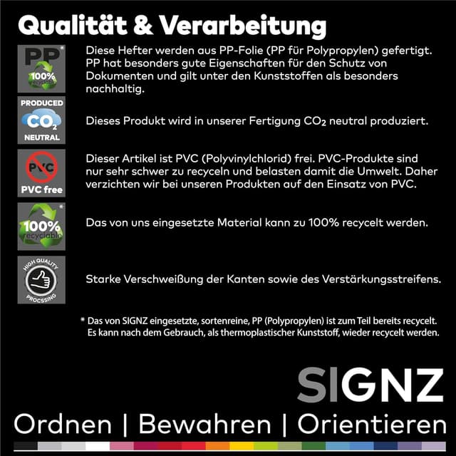 Detalle 2 de SIGNZ Prospekthüllen DIN A4, 80 my, glasklar – 100 Stück, oben offen, CO2-neutral hergestellt