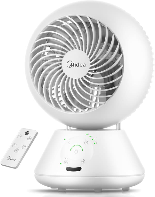 Detalle de Midea MDF24JRW ventilatore da tavolo 20 cm fino a 28 dB, 5 velocità e timer 15H con telecomando