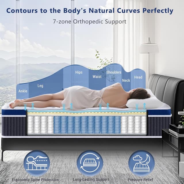 Detalle 1 de SEZMOONSI King Size Hybrid Mattress (Gel Memory Foam + Pocket Springs) 150x200x27cm