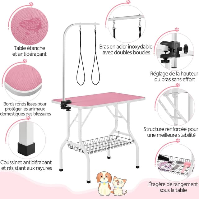 Thumbnail 4 de Yaheetech Mesa Peluquería Canina Rosa 91×61 cm