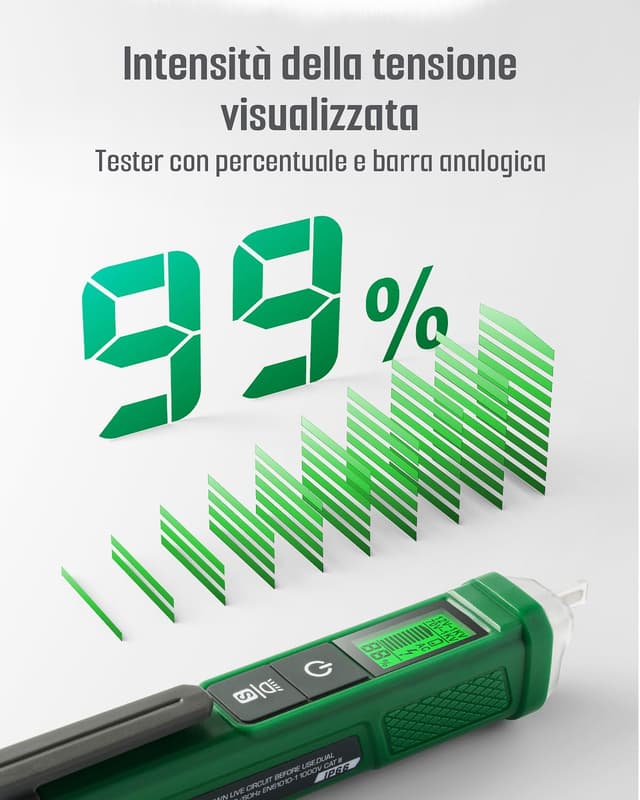 Detalle de TESMEN TN-213: penna rilevatore di tensione cercafase senza contatto con display LCD e torcia (verde)