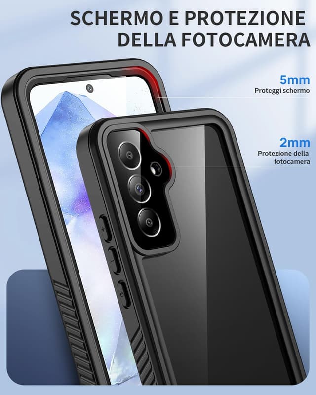 Detalle de Focusor Cover impermeabile IP68 per Samsung Galaxy A55 5G con protezione schermo e custodia subacquea, nero