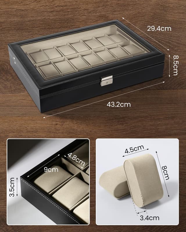 Thumbnail 6 de Boîte à montres Uten avec clé, coffret de rangement en cuir synthétique noir (24 compartiments)