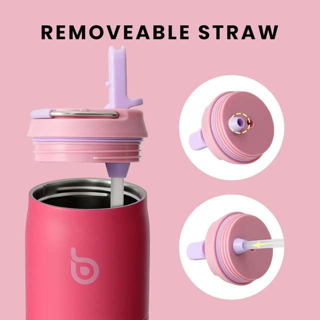 Detalle de BOTTLE BOTTLE 32 oz Stainless Steel Water Bottle with Straw Lid & Handle (Pink Sunset)