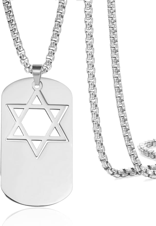 Detalle de VASSAGO Collier en acier inoxydable avec pendentif étoile de David réglable (2 couleurs) pour homme