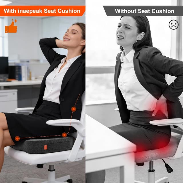 Detalle de inaepeak Coussin en mousse à mémoire de forme gris clair pour chaise de bureau, voiture et maison