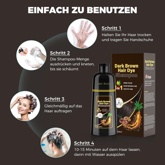 Thumbnail 6 de YOURTONE Haarfärbeshampoo Dunkel Braun – 3‑in‑1 Color Shampoo für graues Haar (Männer & Frauen)