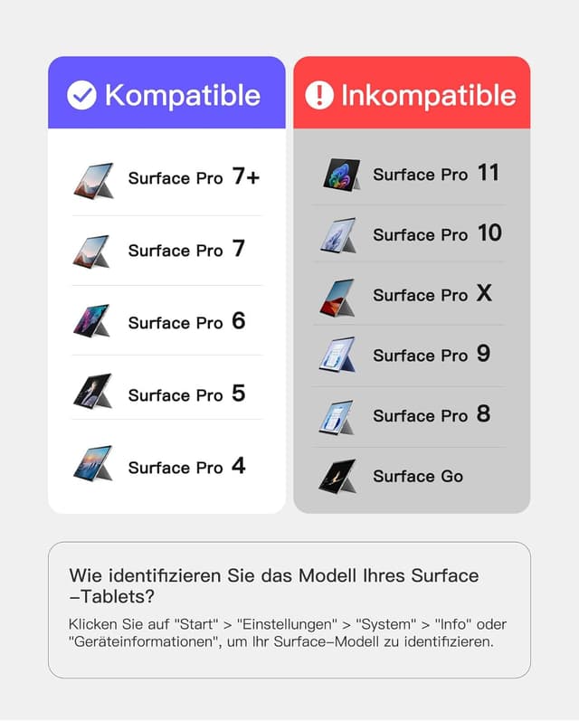 Detalle de Inateck KB02027 Surface Pro 7 Tastatur (QWERTZ) mit Trackpad-Kompatibilität, Bluetooth 5.3 und 7-farbiger Hintergrundbeleuchtung