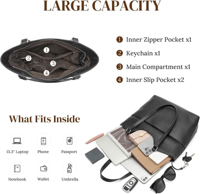 Detalle de S-ZONE leather tote bag 12.4 in