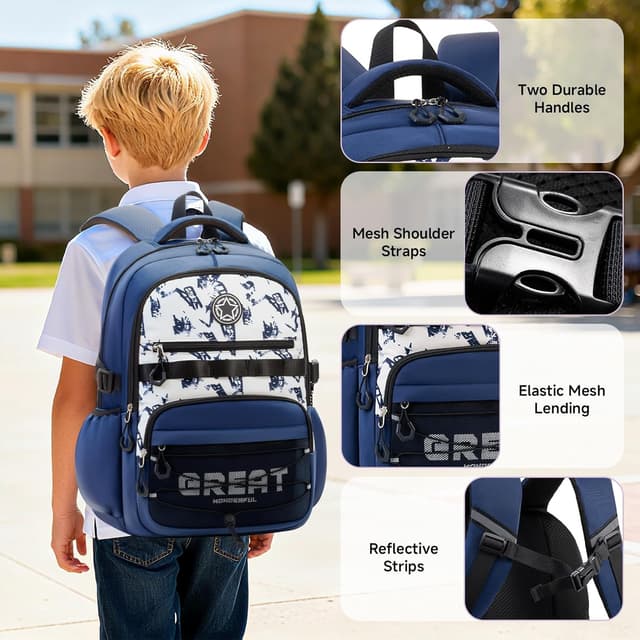 Detalle de Amythe zaino scuola media e elementare bambino traspirante impermeabile per 15.6" laptop, 24L blu