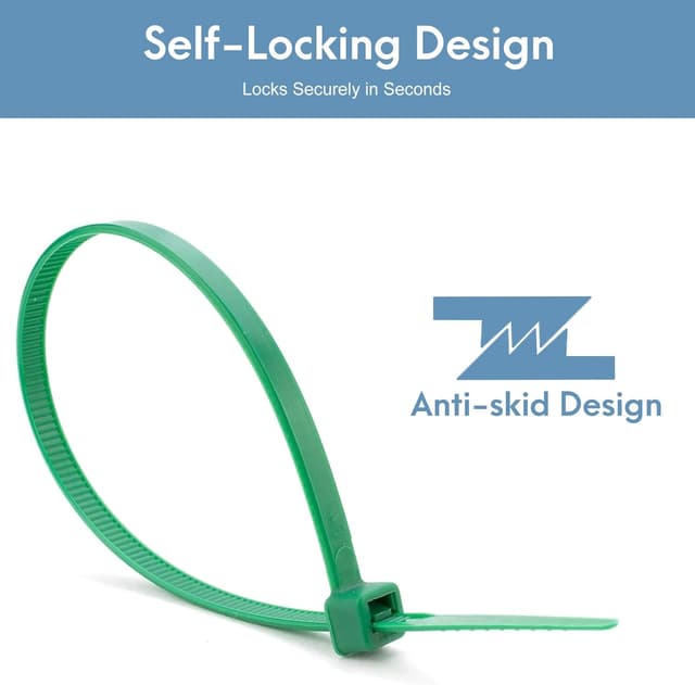 Detalle de KAXIMON Green Cable Ties 300mm x 4.8mm (100-pack) with self-locking nylon design