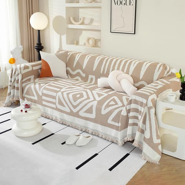 Detalle de Royhom housse de canapé d’angle 4 places en chenille kaki (180x380 cm) avec glands décoratifs