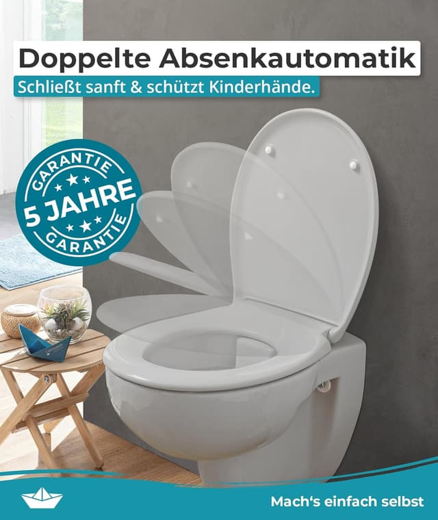 Detalle de Calmwaters Premium WC-Sitz mit einfacher Montage – antibakterielles Duroplast, Absenkautomatik, bis 250 kg, Manhattan-Grau