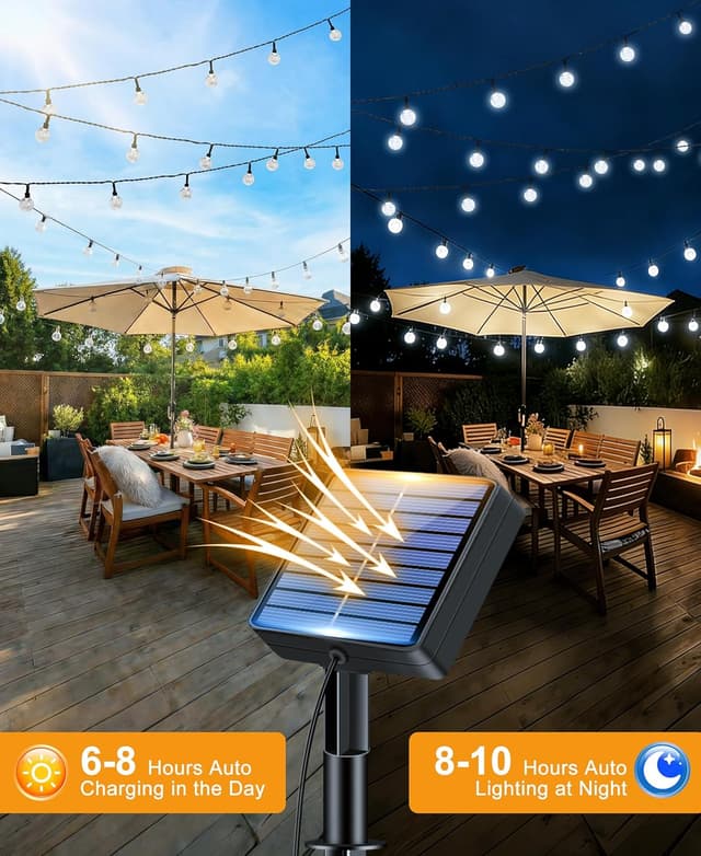 Detalle de btfarm Solar Garden String Lights (12.5m/41ft, 50 LED) – Waterproof Crystal Ball Fairy Lights with 8 Modes