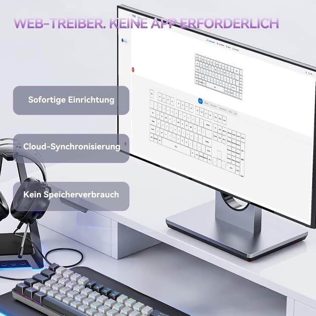Thumbnail 6 de TMKB T68 Gaming-Tastatur (68 Tasten, kabellos) – 60% mechanisch mit RGB, Bluetooth/2.4G/USB-C, deutsches QWERTZ