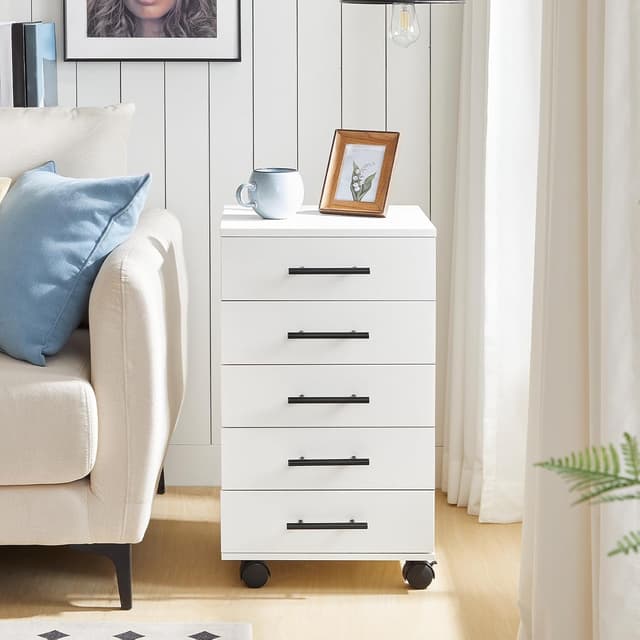 Detalle de HOOBRO Rollcontainer mit 5 Schubladen EWT05WJ01G1 – mobiler Büroschrank für Ordner & Bürobedarf