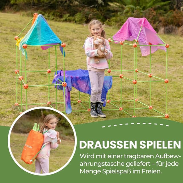 Thumbnail 6 de Tiny Land DIY Höhle Kinder Konstruktionsspielzeug Outdoor (130-teilig) – 5+ Jahre, zum Höhle-Bauen drinnen & draußen