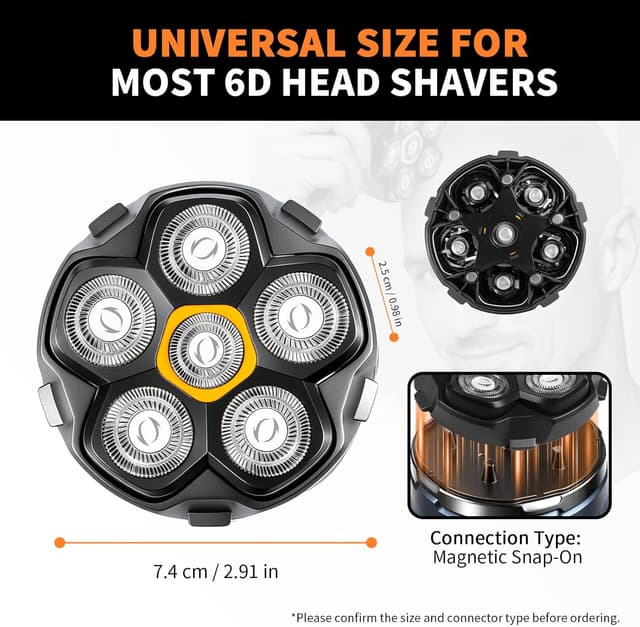 Detalle 2 de Testina di ricambio 6D magnetica per rasoi Cranio Uomo (compatibile Kensen, JoyKoi, Kibiy) – confezione da 2