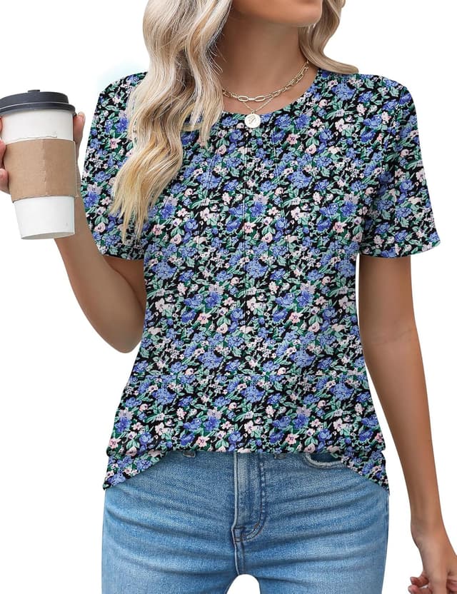 Thumbnail 6 de Kistore Women’s Casual Crew Neck Short Sleeve Pleated Tops & Blouses