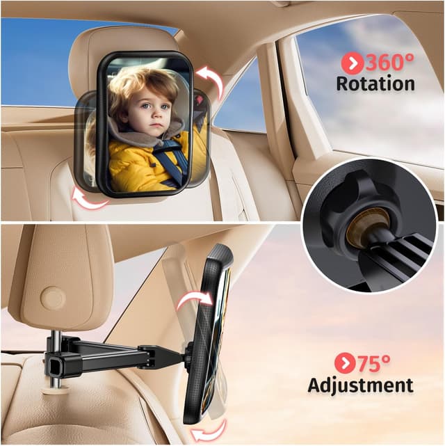 Thumbnail 6 de Mirrorsafe Baby Car Mirror for Car Seat – 360° Rotation Rear-Facing Safe Mirror Hook Clip (Shatterproof)